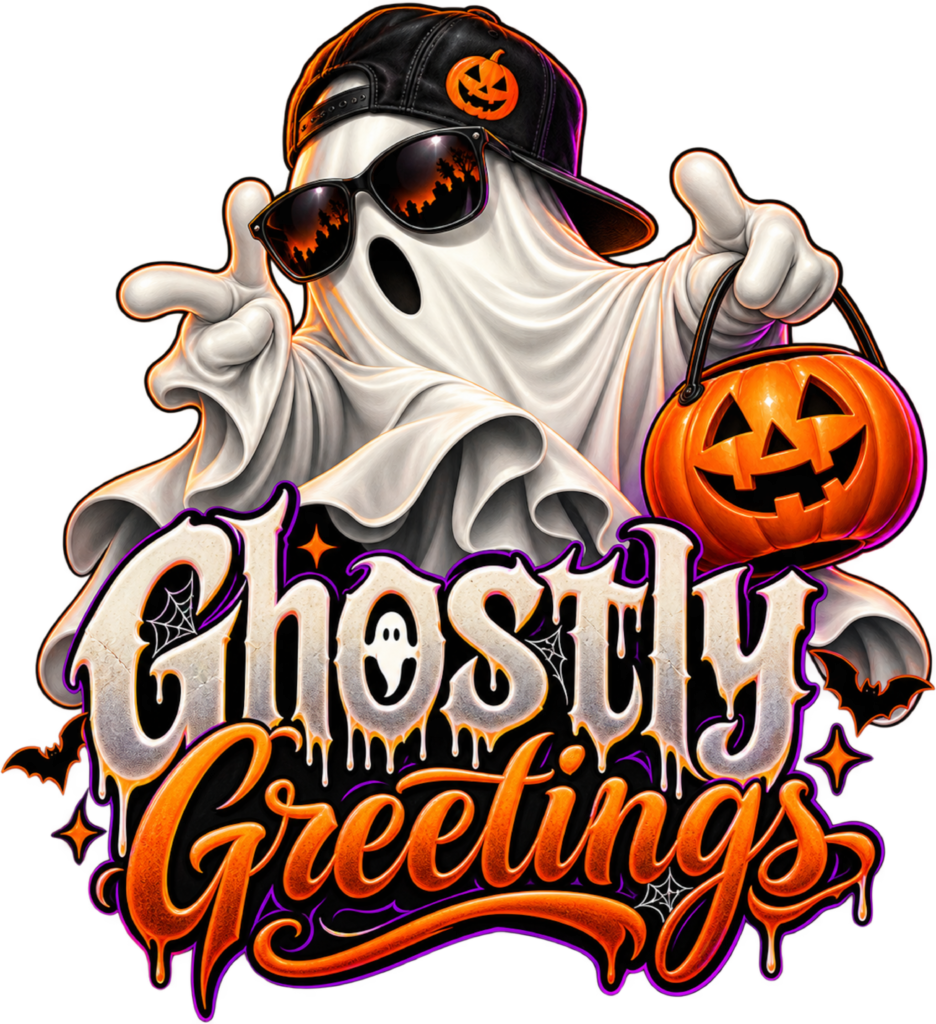Ghostly Greetings free Halloween PNG design