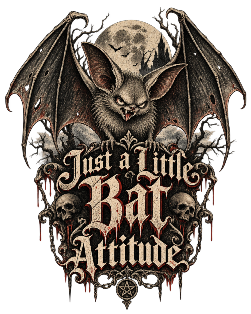 JUST A LITTLE BAT ATTITUDE free Halloween PNG design
