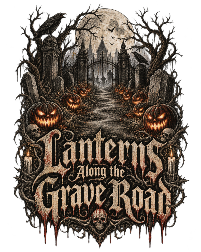 LANTERNS ALONG THE GRAVE ROAD free Halloween PNG design
