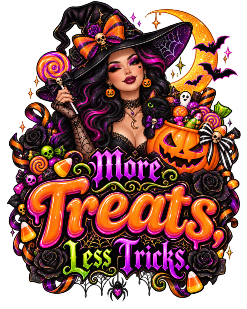 More Treats Less Tricks free Halloween PNG design