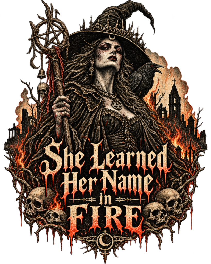 SHE LEARNED HER NAME IN FIRE free Halloween PNG design