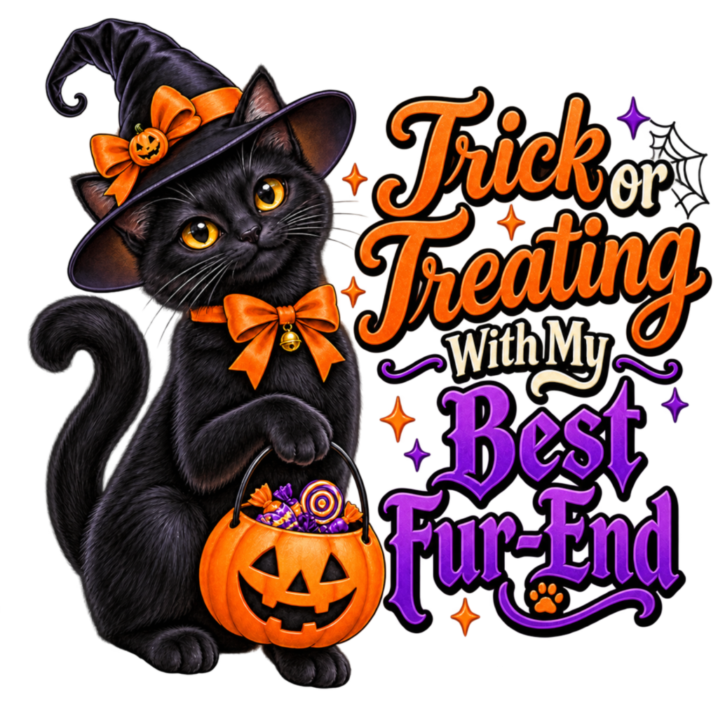 TRICK OR TREATING WITH MY BEST FUR END free Halloween PNG design