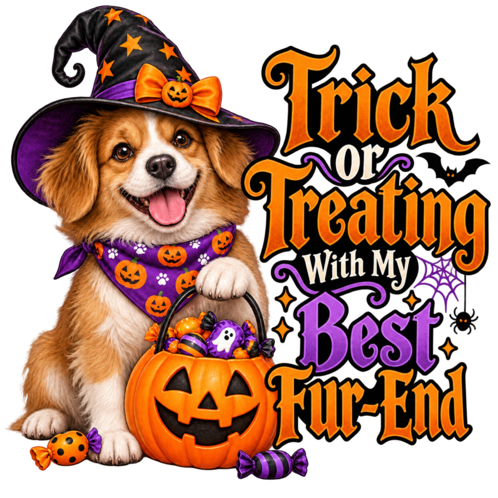 TRICK OR TREATING WITH MY BEST FUR END free Halloween PNG design