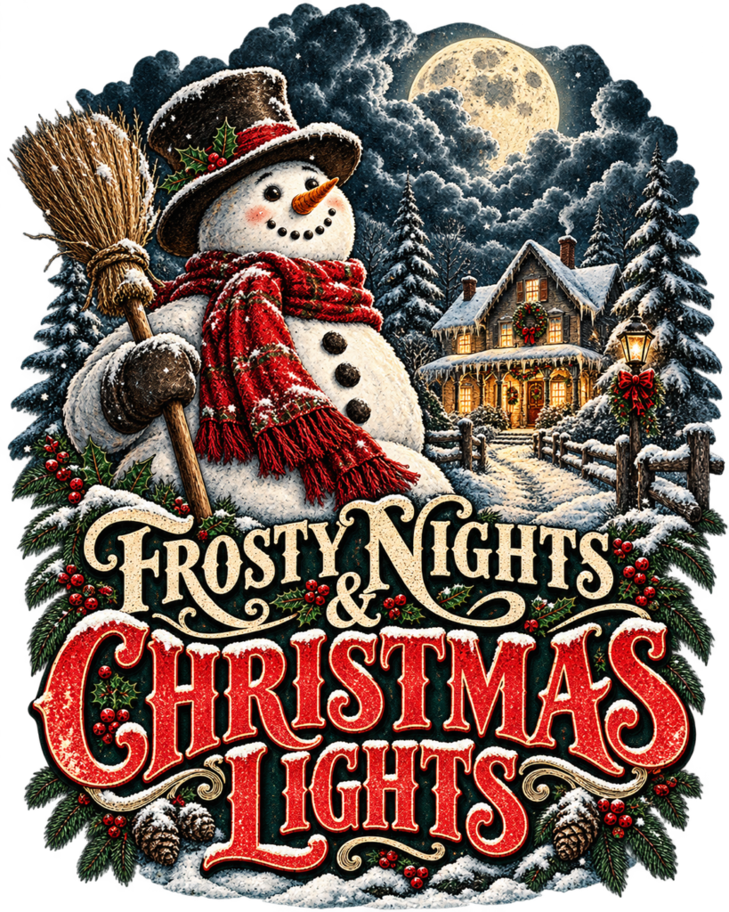 FROSTY NIGHTS CHRISTMAS LIGHTS. free PNG design