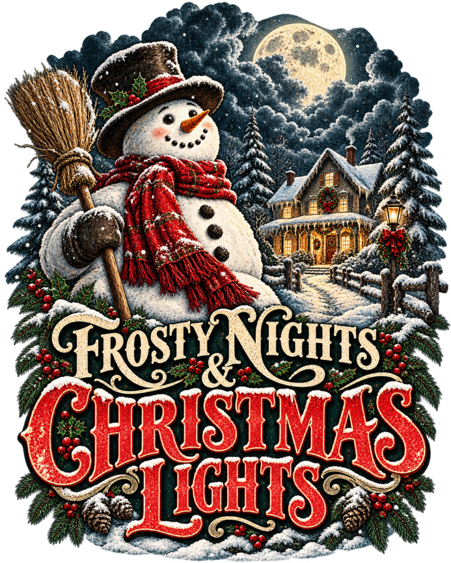 FROSTY NIGHTS CHRISTMAS LIGHTS. free PNG design