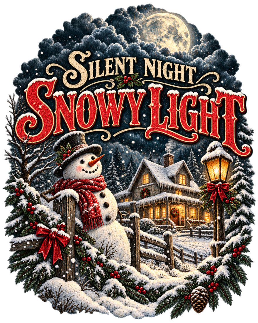SILENT NIGHT SNOWY LIGHT. free Christmas PNG design